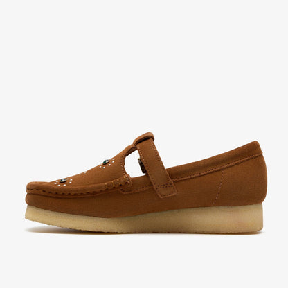 Clarks Women Wallabee T Bar Brown/Orange Suede