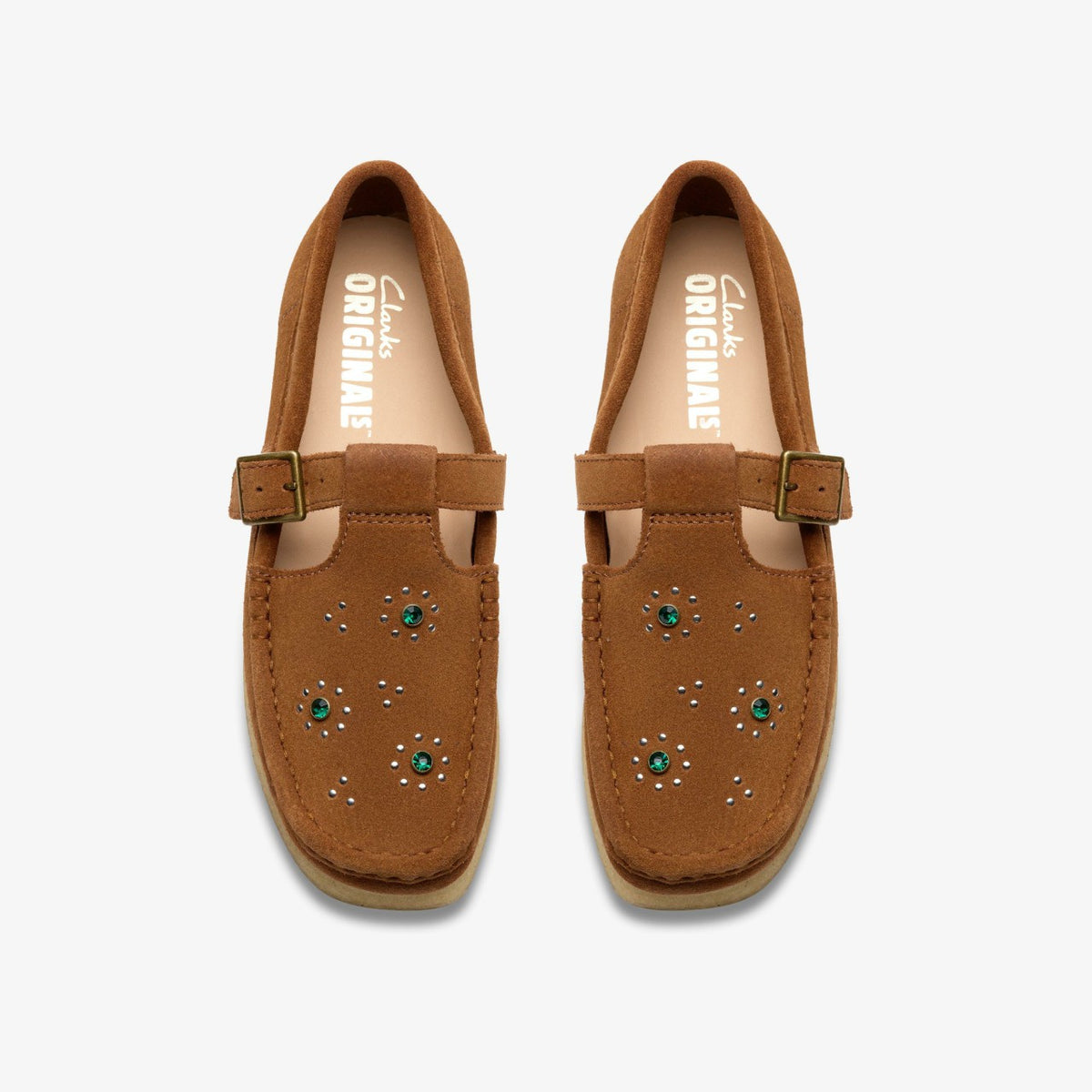 Clarks Women Wallabee T Bar Brown/Orange Suede