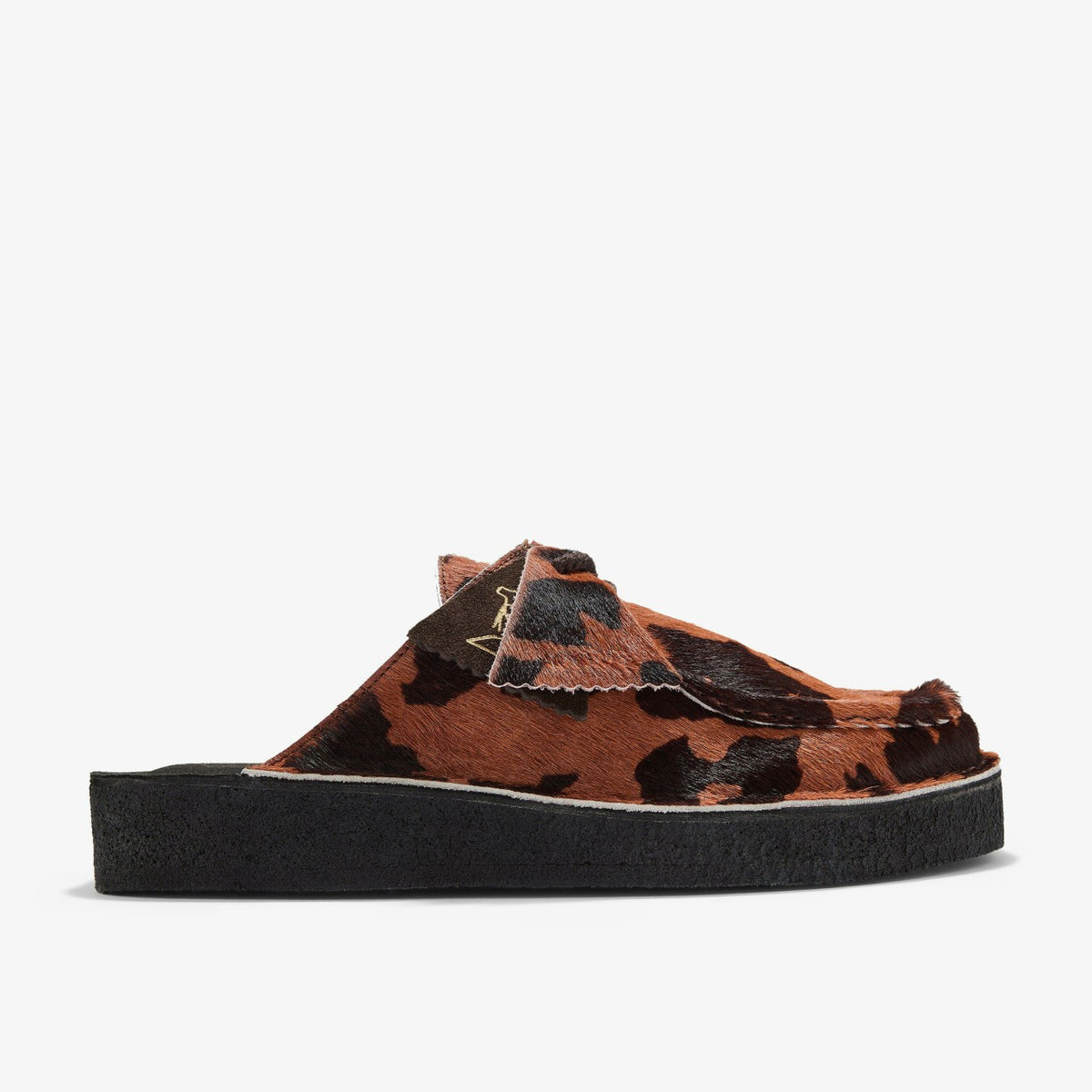 Clarks Women Desert Nomad Mule Brown Cow Print