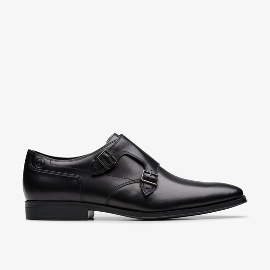 Clarks Men Paulton Monk Black Leather