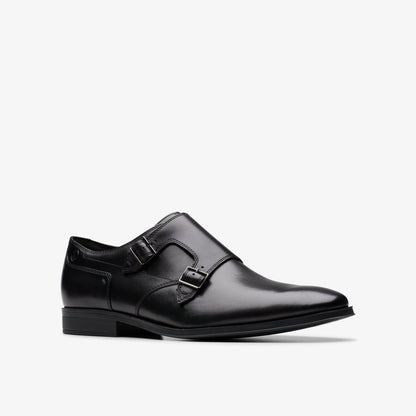Clarks Men Paulton Monk Black Leather