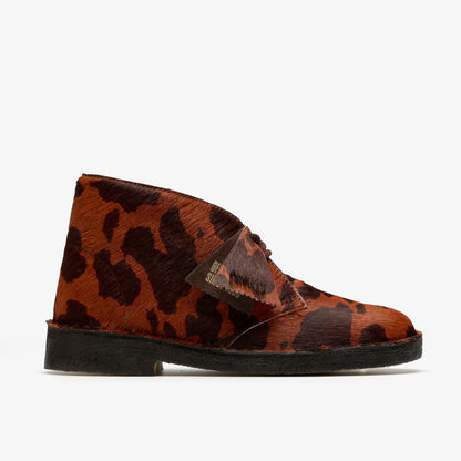 Clarks Women Desert Boot. Brown Cow Print