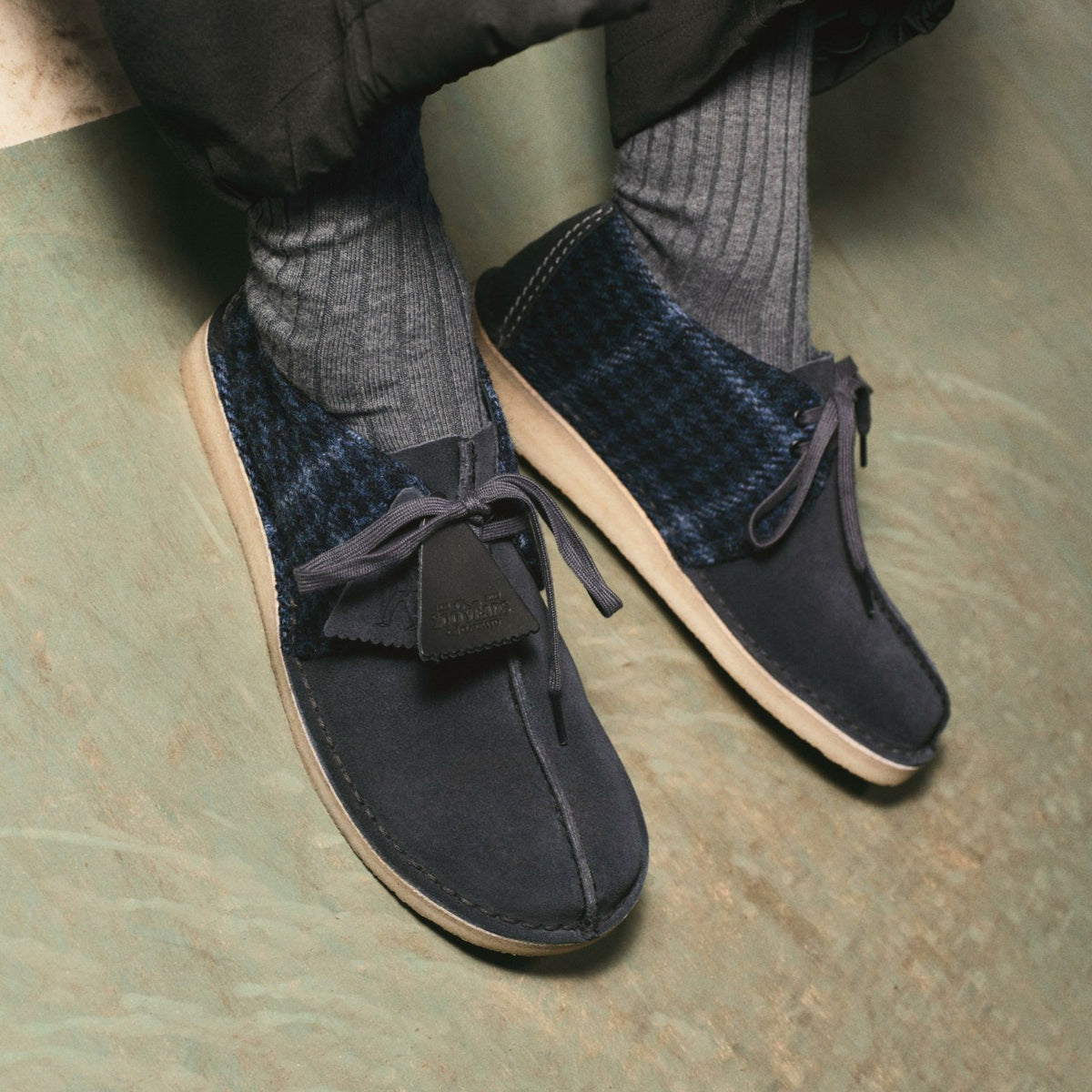 Clarks Men Desert Trek Navy Tweed Combination