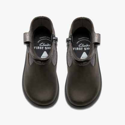 Clarks Kids Oaklyn Top Toddler Pewter Suede