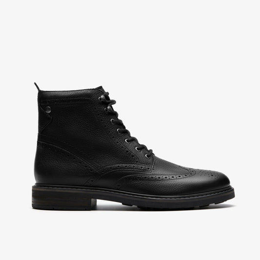 Clarks Men Newford Lace Boot Black Leather