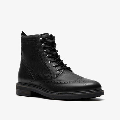 Clarks Men Newford Lace Boot Black Leather