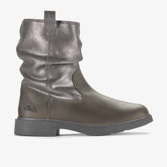 Clarks Kids Oaklyn Top Kid Pewter Suede