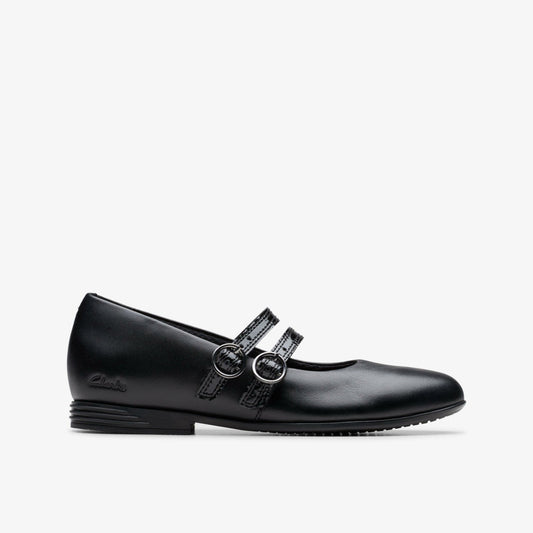 Clarks Kids Finja Bar Older Black Leather