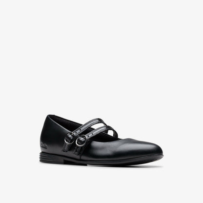 Clarks Kids Finja Bar Older Black Leather