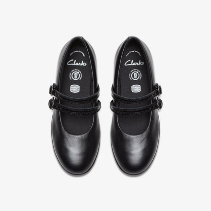 Clarks Kids Finja Bar Older Black Leather