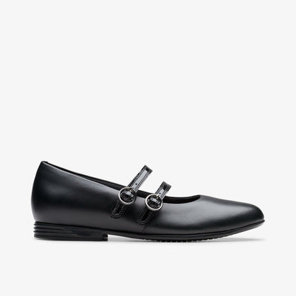 Clarks Kids Finja Bar Youth Black Leather