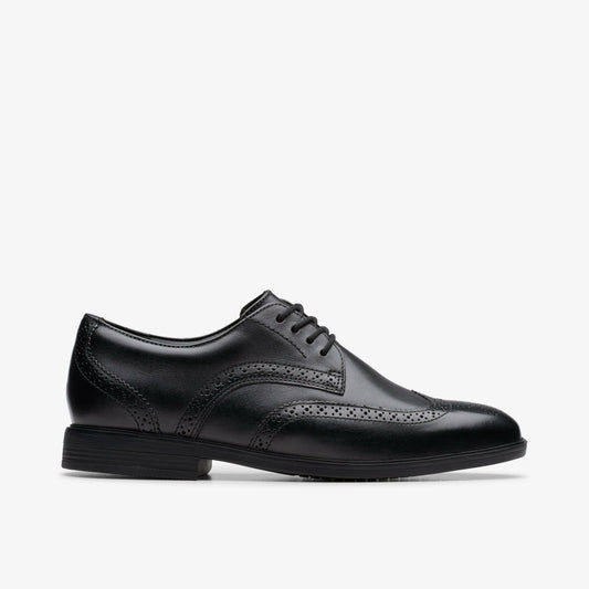 Clarks Kids Jonwin Wing Youth Black Leather