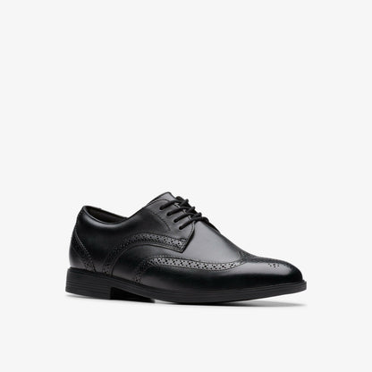 Clarks Kids Jonwin Wing Youth Black Leather