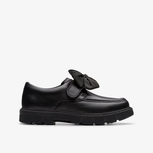 Clarks Kids Lorcam Bow Kid Black Leather