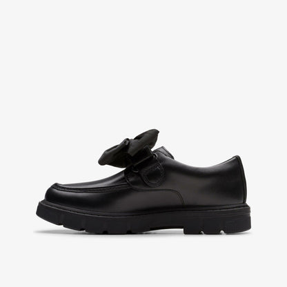 Clarks Kids Lorcam Bow Kid Black Leather