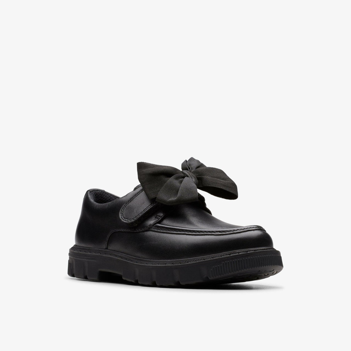 Clarks Kids Lorcam Bow Kid Black Leather
