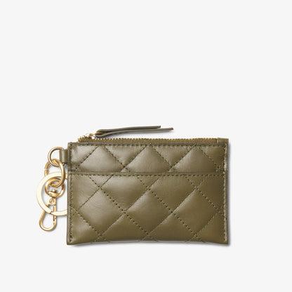 Clarks Women Quilted Card Olive Leather