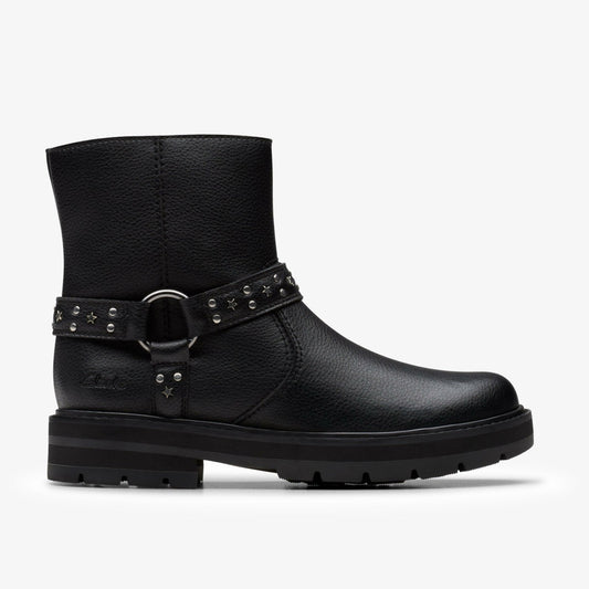Clarks Kids Prague Shine Kid Black Leather
