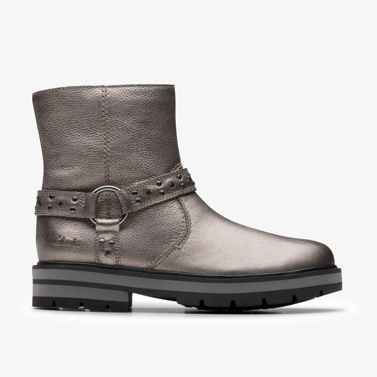 Clarks Kids Prague Shine Kid Pewter Metallic