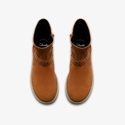 Clarks Kids Prague Shine Kid Tan Suede