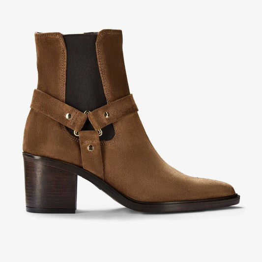 Clarks Women Jesse Buckle Dark Tan Suede